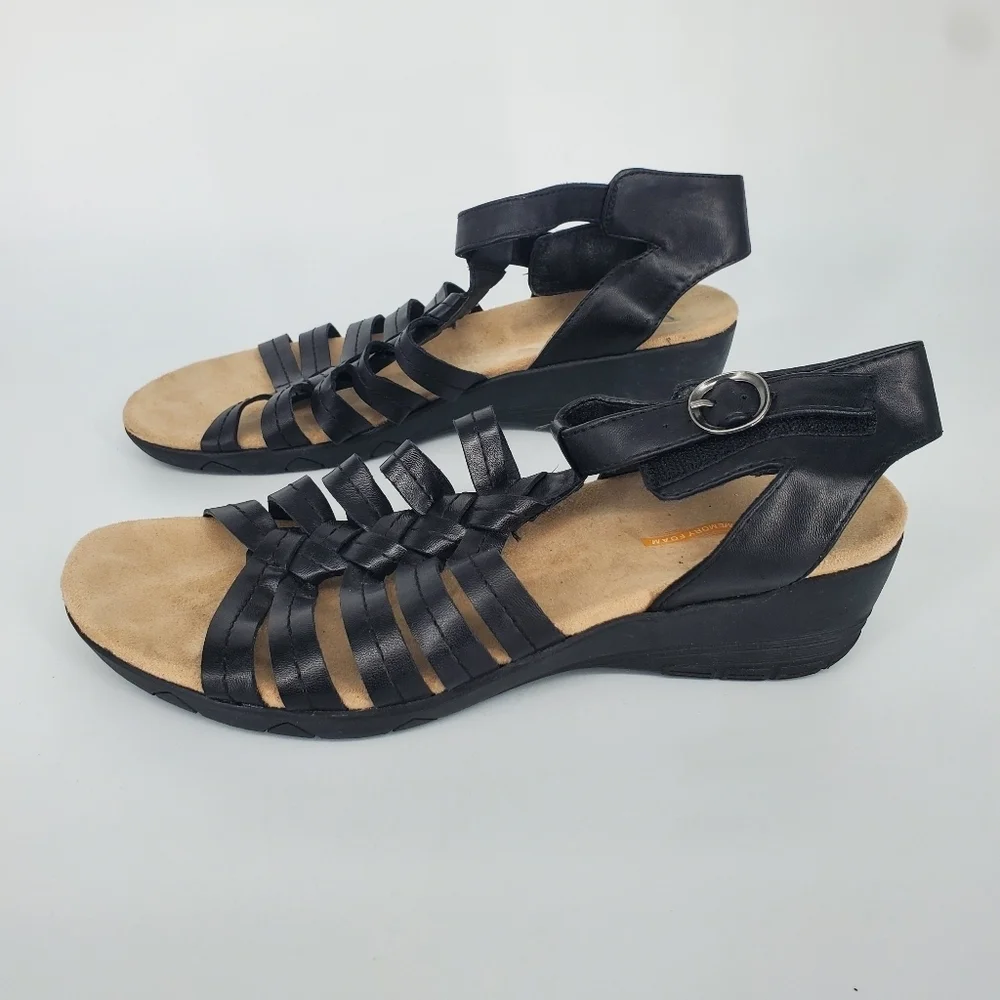 Yuu Hilly Memory Foam Black Woven Gladiator Sandals Low Wedge Women 9.5 M Shoes